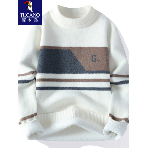 啄木鳥】毛衣男秋冬款水貂絨加厚青少年線衣內搭針織打底衫保暖衣