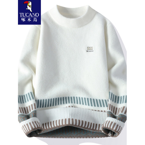 啄木鳥】毛衣男秋冬款水貂絨加厚青少年線衣內搭針織打底衫保暖衣