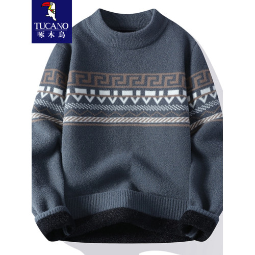 啄木鳥】毛衣男秋冬款水貂絨加厚青少年線衣內搭針織打底衫保暖衣