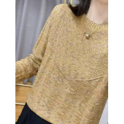 春秋裝薄款內搭圓領純色棉線針織衫女韓版寬松長袖打底衫上衣百搭