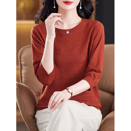 春夏裝薄款內搭圓領純色棉線針織衫女韓版寬松顯瘦七分袖打底衫薄