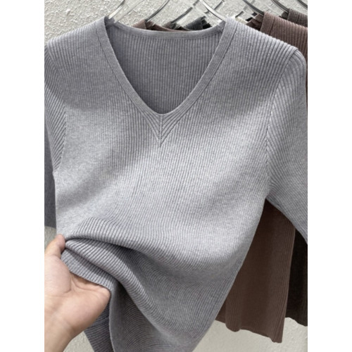 夏季2025新款v領修身內搭針織打底衫女正肩高級灰色五分袖上衣薄