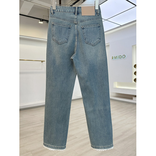 今年流行蕾絲拼接四面彈菸管褲女牛仔褲2025新款修身顯瘦九分褲子