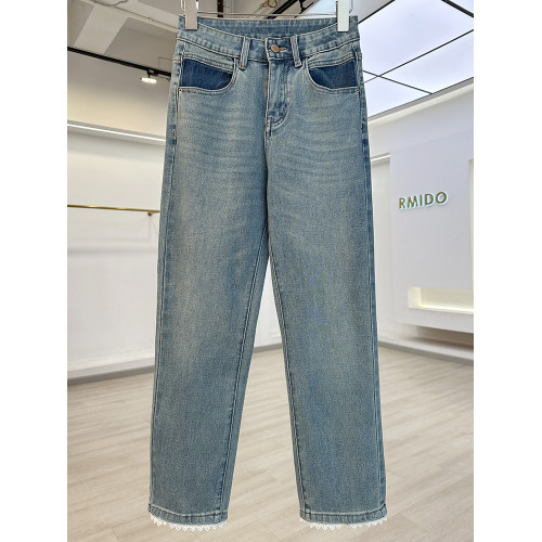 今年流行蕾絲拼接四面彈菸管褲女牛仔褲2025新款修身顯瘦九分褲子