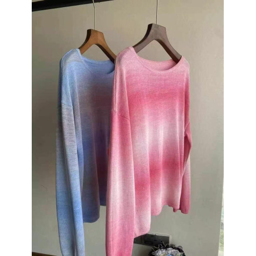 2025春夏新款歐貨進口和紙紗漸變色針織衫女寬松慵懶風打底衫上衣