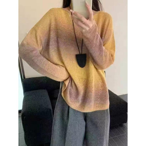 2025春夏新款歐貨進口和紙紗漸變色針織衫女寬松慵懶風打底衫上衣