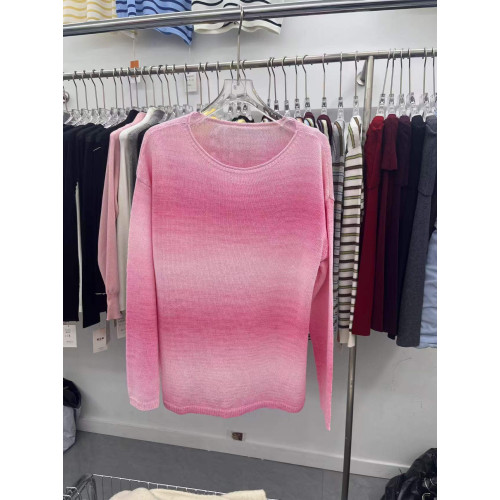 2025春夏新款歐貨進口和紙紗漸變色針織衫女寬松慵懶風打底衫上衣