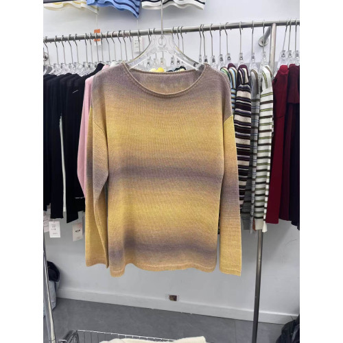 2025春夏新款歐貨進口和紙紗漸變色針織衫女寬松慵懶風打底衫上衣