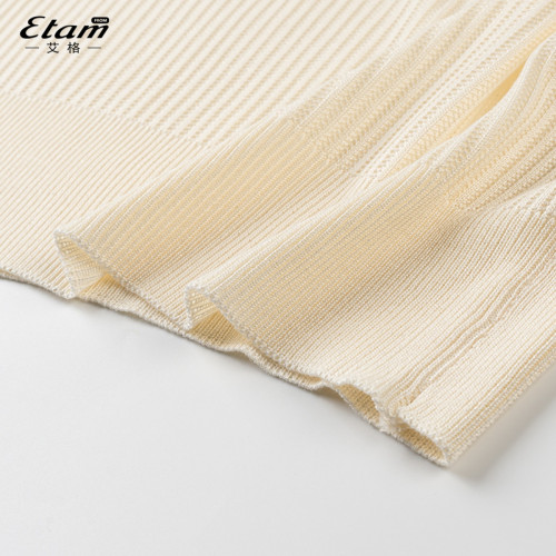 艾格2025年夏季新款純色短袖針織衫女百搭打底衫圓領時尚氣質上衣