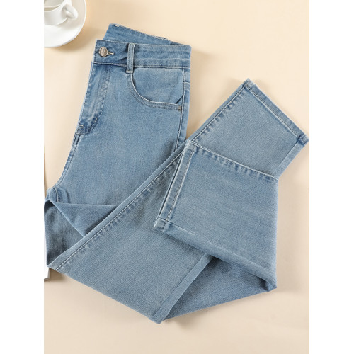 夏天薄款減齡淺藍色菸管褲女牛仔褲直筒褲子2025年新款顯瘦九分褲