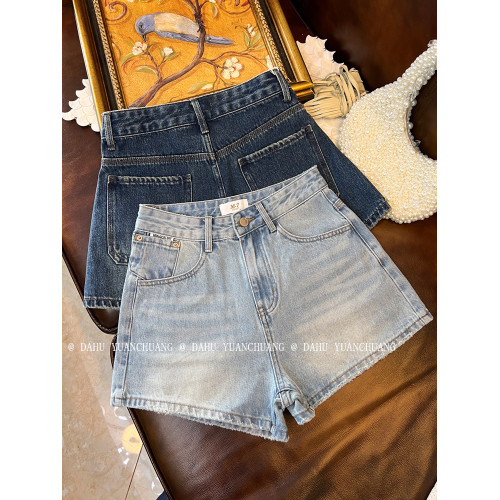 專櫃品質深色磨破牛仔褲女短褲夏季2025新款寬松顯瘦休閒濶腿熱褲