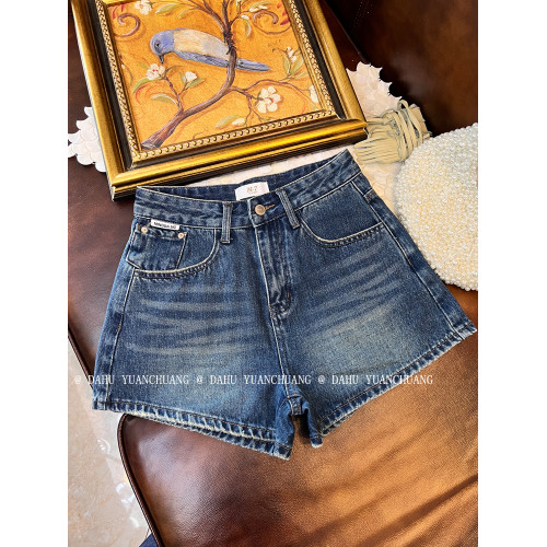 專櫃品質深色磨破牛仔褲女短褲夏季2025新款寬松顯瘦休閒濶腿熱褲