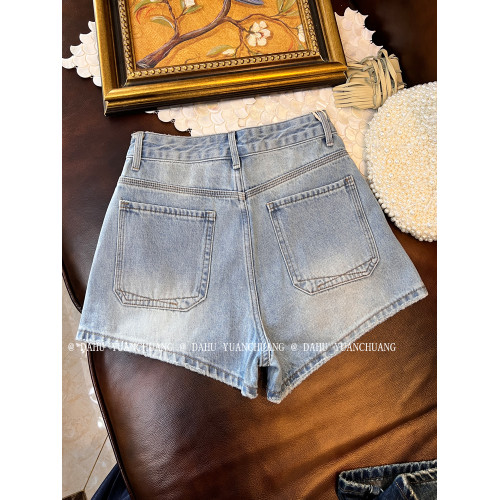 專櫃品質深色磨破牛仔褲女短褲夏季2025新款寬松顯瘦休閒濶腿熱褲