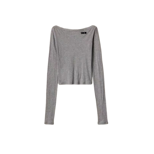 南油時裝 2025夏季新款女士羅紋平紋針織長袖上衣字母貼飾打底衫