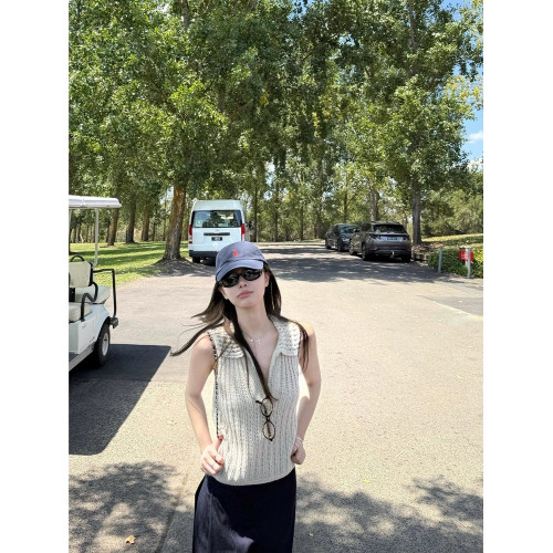 WEIZHEN 法式浪漫馬德拉 老錢風鏤空針織衫背心女春秋內搭打底衫