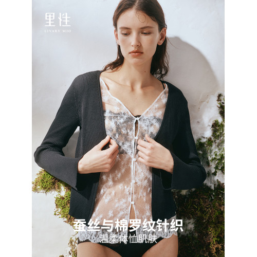 Livary Mio/裡性浮生carefree蕾絲打底衫性感微透真絲針織衫上衣