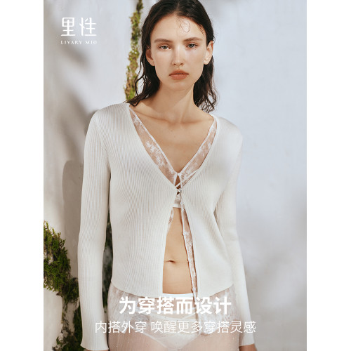 Livary Mio/裡性浮生carefree蕾絲打底衫性感微透真絲針織衫上衣