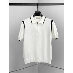 春秋季新款男士翻領短袖針織衫韓版修身半拉鍊休閒百搭毛衣打底衫