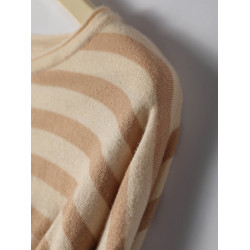 江南倉||品牌折釦經典條紋圓領針織衫女秋冬款長袖軟糯羊毛打底衫