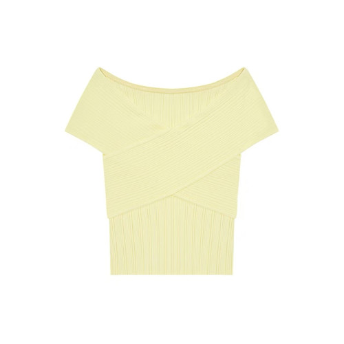 IRO NICHE 25夏新款坑條交叉針織短袖可露麗風優雅度假打底衫