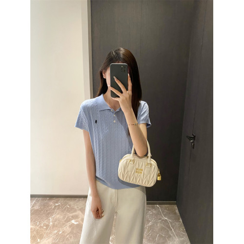 大牌原單翻領歐貨打底衫小馬刺綉純色針織衫基礎款短袖上衣女