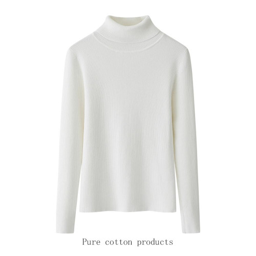 2024新款100%純棉高領領針織打底衫小套頭100%純棉不起球毛衣經典