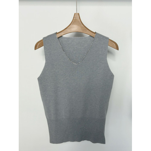 羊毛針織背心女2025早秋新款套頭V領高級感鑽飾內搭打底衫上衣