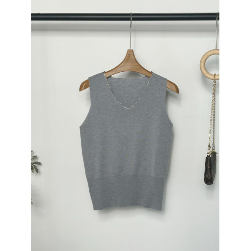 羊毛針織背心女2025早秋新款套頭V領高級感鑽飾內搭打底衫上衣