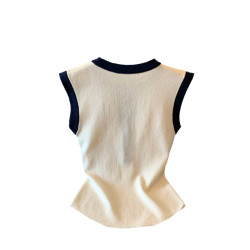 2025夏季韓版時尚百搭顯瘦拼接修身顯瘦無袖針織衫女打底衫上衣潮