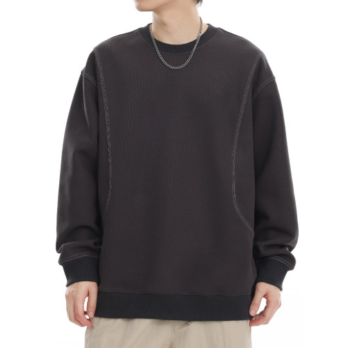 JYUM美式黑色衛衣男士2025新款春秋季潮休閒寬松圓領內搭打底衫