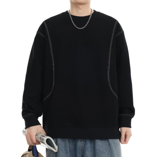 JYUM美式黑色衛衣男士2025新款春秋季潮休閒寬松圓領內搭打底衫