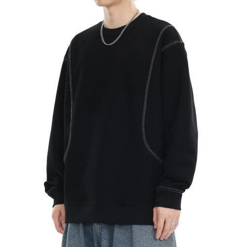 JYUM美式黑色衛衣男士2025新款春秋季潮休閒寬松圓領內搭打底衫