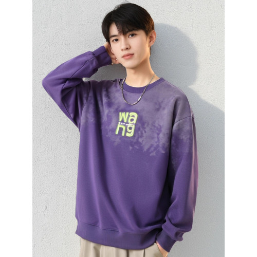 男士撞色衛衣字母潮牌上衣服漸變色時尚打底衫圓領秋冬季美式長袖