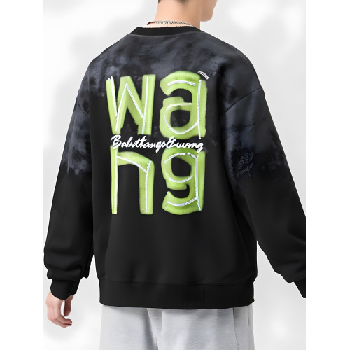 男士撞色衛衣字母潮牌上衣服漸變色時尚打底衫圓領秋冬季美式長袖