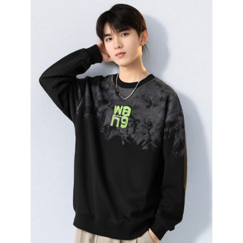 男士撞色衛衣字母潮牌上衣服漸變色時尚打底衫圓領秋冬季美式長袖