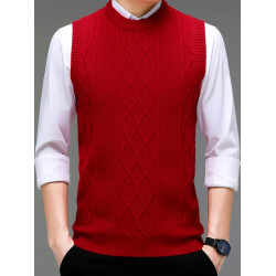 本命年紅色純羊毛背心男士秋冬季大碼中年爸爸針織馬甲坎肩打底衫