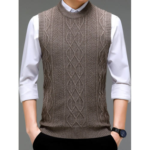 本命年紅色純羊毛背心男士秋冬季大碼中年爸爸針織馬甲坎肩打底衫