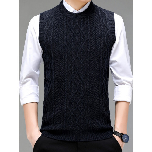 本命年紅色純羊毛背心男士秋冬季大碼中年爸爸針織馬甲坎肩打底衫