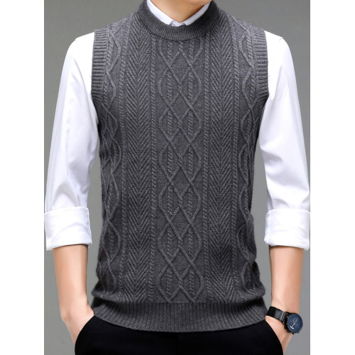 本命年紅色純羊毛背心男士秋冬季大碼中年爸爸針織馬甲坎肩打底衫