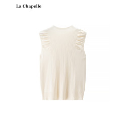 拉夏貝爾/La Chapelle半高領褶皺針織背心女設計感修身打底衫上衣