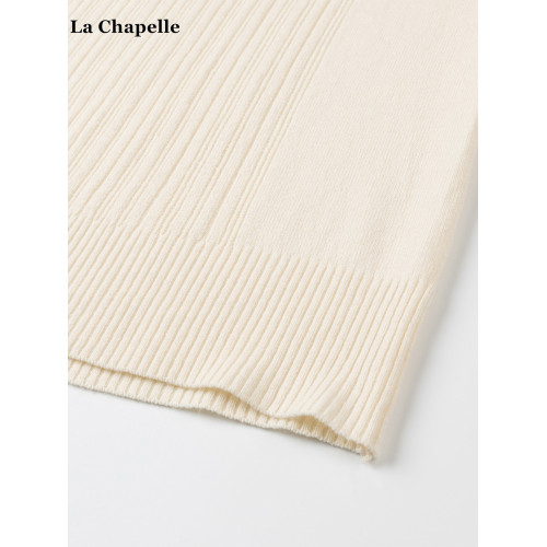 拉夏貝爾/La Chapelle半高領褶皺針織背心女設計感修身打底衫上衣