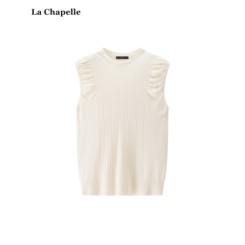 拉夏貝爾/La Chapelle半高領褶皺針織背心女設計感修身打底衫上衣