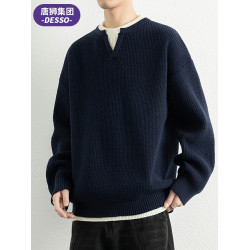 唐獅集團DESSO假兩件毛衣男2025春秋季針織衫潮流寬松打底衫上衣