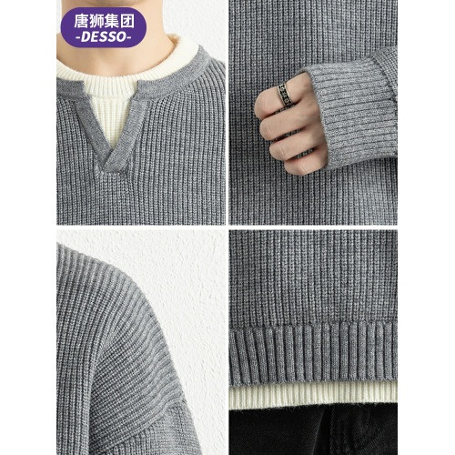唐獅集團DESSO假兩件毛衣男2025春秋季針織衫潮流寬松打底衫上衣