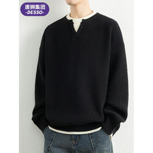 唐獅集團DESSO假兩件毛衣男2025春秋季針織衫潮流寬松打底衫上衣