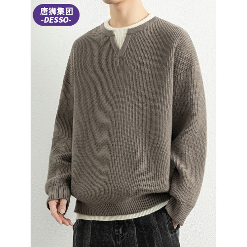 唐獅集團DESSO假兩件毛衣男2025春秋季針織衫潮流寬松打底衫上衣