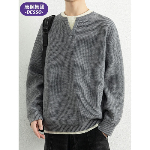 唐獅集團DESSO假兩件毛衣男2025春秋季針織衫潮流寬松打底衫上衣