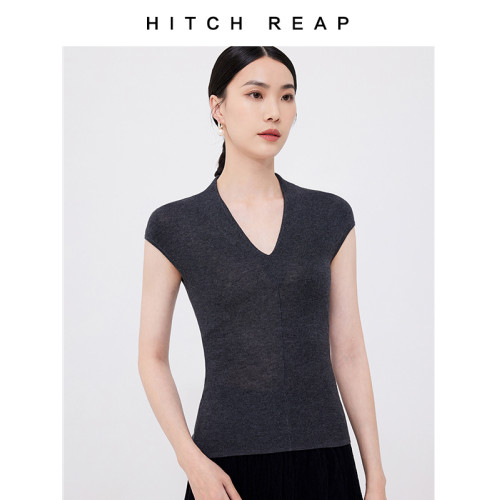 【希區瑞普特賣】美麗諾細羊毛百搭針織衫V領無袖短袖毛衣打底衫