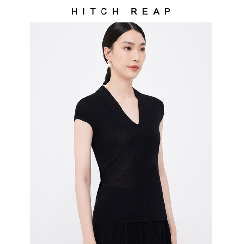 【希區瑞普特賣】美麗諾細羊毛百搭針織衫V領無袖短袖毛衣打底衫