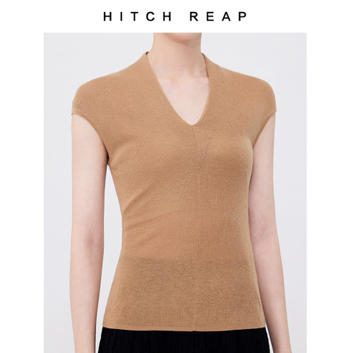 【希區瑞普特賣】美麗諾細羊毛百搭針織衫V領無袖短袖毛衣打底衫